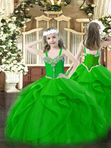 Perfect Green Ball Gowns Straps Sleeveless Organza Floor Length Lace Up Beading and Ruffles Little Girl Pageant Dress