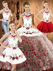Delicate Sleeveless Sweep Train Embroidery Lace Up Sweet 16 Quinceanera Dress