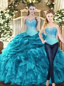 Sweet Sweetheart Sleeveless Lace Up 15th Birthday Dress Teal Tulle