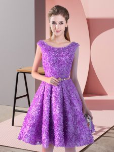 Lavender Scoop Lace Up Belt Homecoming Dress Sleeveless