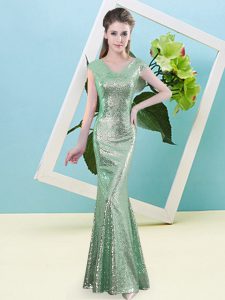 Flirting V-neck Cap Sleeves Zipper Dress for Prom Turquoise Sequined