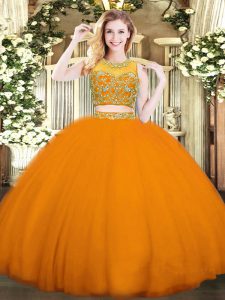 Suitable Beading Sweet 16 Dresses Orange Red Zipper Sleeveless Floor Length