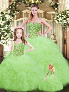 Exceptional Yellow Green Lace Up Quinceanera Gowns Ruffles Sleeveless Floor Length