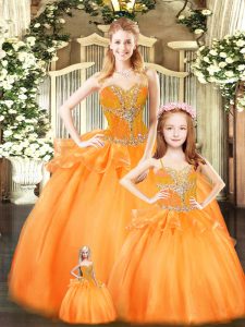 Chic Orange Red Sleeveless Tulle Lace Up Sweet 16 Dress for Military Ball and Sweet 16 and Quinceanera