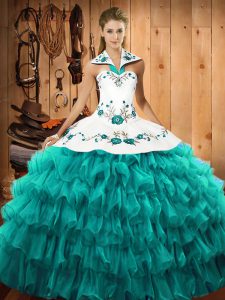 On Sale Floor Length Ball Gowns Sleeveless Turquoise 15 Quinceanera Dress Lace Up