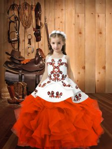 Orange Red Sleeveless Embroidery Floor Length High School Pageant Dress