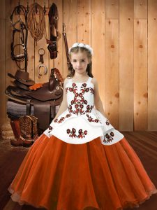Inexpensive Floor Length Lace Up Pageant Dress for Teens Orange Red and In with Embroidery
