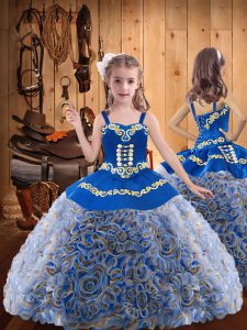 Custom Fit Multi-color Sleeveless Fabric With Rolling Flowers Lace Up Pageant Dress Wholesale for Party and Sweet 16 and