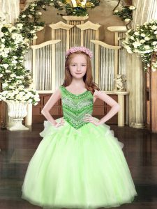 Floor Length Apple Green Pageant Gowns For Girls Scoop Sleeveless Lace Up
