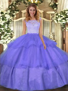 Cheap Lavender Scoop Clasp Handle Lace and Ruffled Layers 15th Birthday Dress Sleeveless