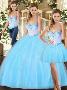 Sweetheart Sleeveless Lace Up Vestidos de Quinceanera Baby Blue Tulle