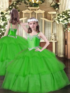 Organza Sleeveless Floor Length Little Girls Pageant Dress Wholesale and Beading and Ruffled Layers