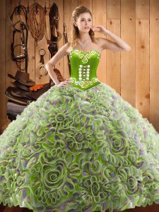 Sleeveless Sweep Train Embroidery Lace Up Sweet 16 Quinceanera Dress