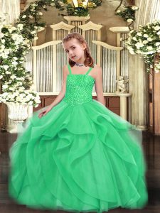 Hot Sale Organza Straps Sleeveless Lace Up Beading and Ruffles Little Girls Pageant Dress Wholesale in Turquoise