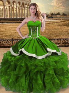 Green Sweetheart Neckline Beading and Ruffles Sweet 16 Dresses Sleeveless Lace Up