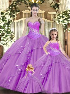 Traditional Lilac Sweetheart Lace Up Beading and Ruching Sweet 16 Dresses Sleeveless
