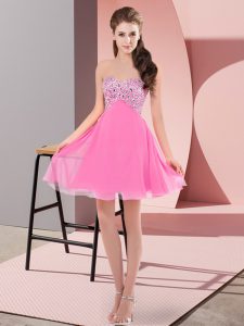 Flare Rose Pink Prom Gown Prom and Party with Beading Sweetheart Sleeveless Lace Up