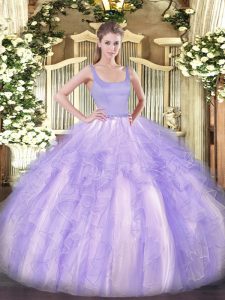 Lavender Sleeveless Tulle Zipper Sweet 16 Dress for Military Ball and Sweet 16 and Quinceanera