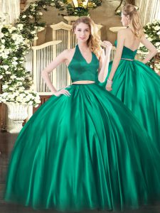 Floor Length Dark Green Quinceanera Dress Satin Sleeveless Ruching