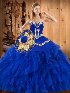 Sweetheart Sleeveless Lace Up Sweet 16 Dresses Blue Satin and Organza
