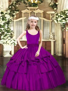 Graceful Fuchsia Ball Gowns Beading High School Pageant Dress Zipper Organza Sleeveless Floor Length