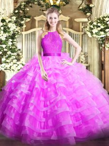 Organza Scoop Sleeveless Zipper Ruffled Layers Sweet 16 Dresses in Lilac