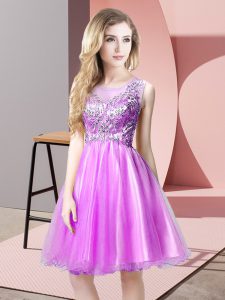 Knee Length Zipper Prom Dresses Lilac for Prom and Party with Beading