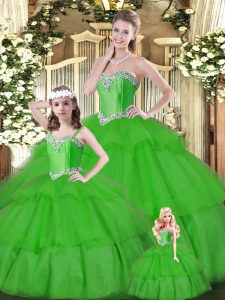 Lovely Green Sleeveless Beading and Ruffled Layers Floor Length Sweet 16 Quinceanera Dress
