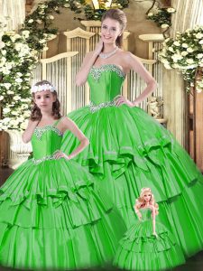 Classical Green Sweet 16 Dress Military Ball and Sweet 16 and Quinceanera with Beading and Ruffled Layers Sweetheart Sle