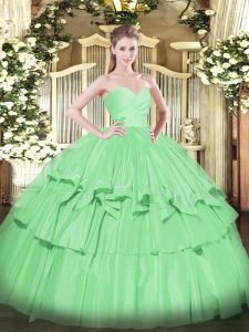 Extravagant Sweetheart Sleeveless Taffeta Quince Ball Gowns Beading and Ruffled Layers Lace Up