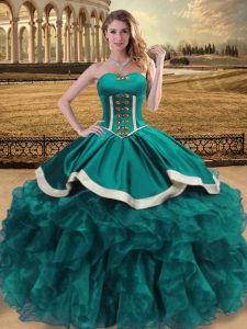 Enchanting Teal Sweet 16 Dresses Sweet 16 and Quinceanera with Beading and Ruffles Sweetheart Sleeveless Lace Up