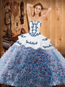 Edgy Embroidery Ball Gown Prom Dress Multi-color Lace Up Sleeveless With Train Sweep Train