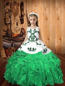 Turquoise Sleeveless Organza Lace Up Girls Pageant Dresses for Sweet 16 and Quinceanera