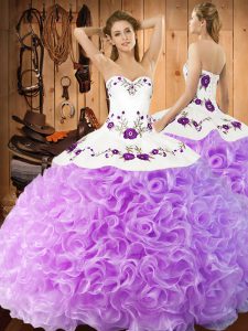 Glamorous Fabric With Rolling Flowers Halter Top Sleeveless Lace Up Embroidery Sweet 16 Quinceanera Dress in Lilac