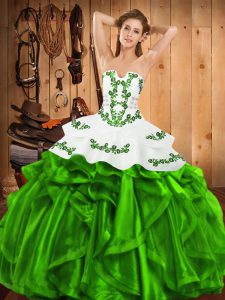 Stylish Sleeveless Floor Length Embroidery and Ruffles Lace Up Vestidos de Quinceanera
