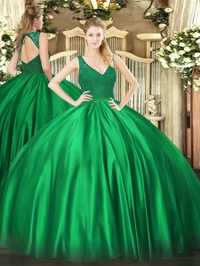Flirting Dark Green Sweet 16 Dress Military Ball and Sweet 16 and Quinceanera with Beading and Lace V-neck Sleeveless Ba