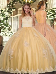 Scoop Sleeveless Tulle Quinceanera Gown Lace and Appliques Clasp Handle
