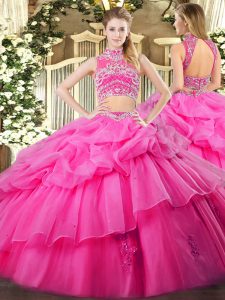 Custom Fit Hot Pink Sleeveless Beading and Ruffles and Pick Ups Floor Length 15 Quinceanera Dress