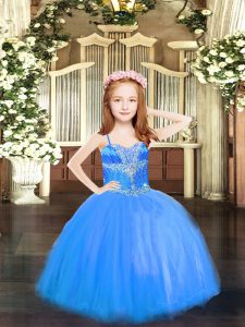 Lovely Spaghetti Straps Sleeveless Tulle Winning Pageant Gowns Beading Lace Up