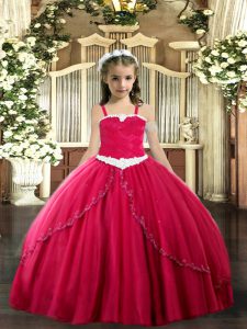 Best Coral Red Little Girl Pageant Dress Straps Sleeveless Sweep Train Lace Up