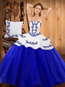 Clearance Floor Length Lace Up Quinceanera Dresses Royal Blue for Military Ball and Sweet 16 and Quinceanera with Embroi