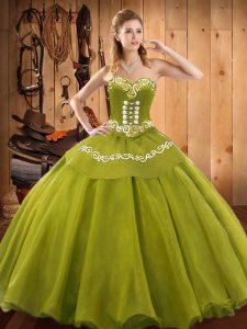 Glamorous Sweetheart Sleeveless Sweet 16 Dress Floor Length Ruffles Olive Green Tulle