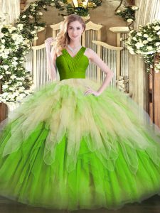 Multi-color Quinceanera Dresses Military Ball and Sweet 16 and Quinceanera with Ruffles V-neck Sleeveless Zipper