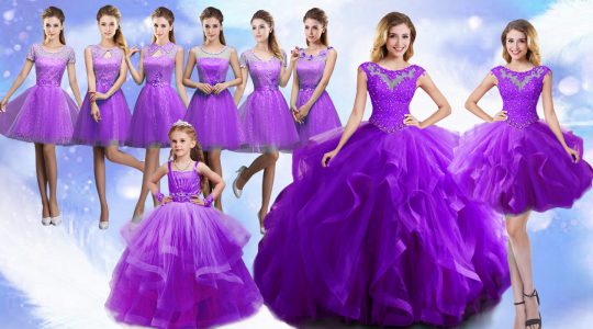 Affordable Floor Length Lace Up Sweet 16 Quinceanera Dress Eggplant Purple for Military Ball and Sweet 16 and Quinceaner