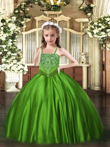 Beading Little Girl Pageant Gowns Green Lace Up Sleeveless Floor Length