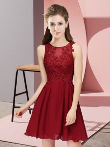 Wine Red Bridesmaids Dress Prom and Party with Appliques Scoop Sleeveless Zipper