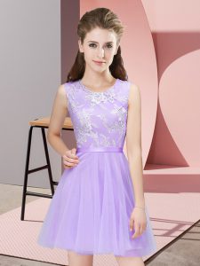 Lavender Side Zipper Scoop Lace Wedding Party Dress Tulle Sleeveless
