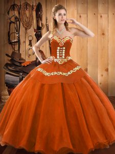 Floor Length Rust Red Quinceanera Gown Tulle Sleeveless Ruffles