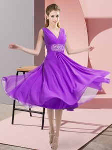 Fine Chiffon V-neck Sleeveless Side Zipper Beading Court Dresses for Sweet 16 in Purple