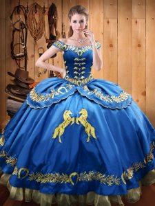 Exceptional Sleeveless Floor Length Beading and Embroidery Lace Up Sweet 16 Quinceanera Dress with Blue